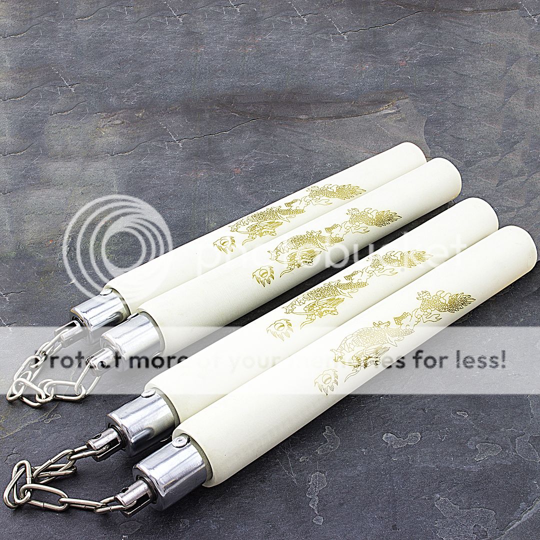 2 PACK FOAM PADDED WHITE TRAINING NUNCHUCKS Nunchaku Martial Arts